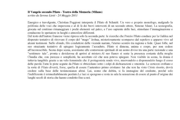 Recensione Il vangelo secondo Pilato Milano - 240511